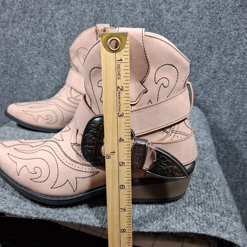 Esprit Womens Blush Pink Western Ankle Boots Embroidered Buckle Harness Size 9M